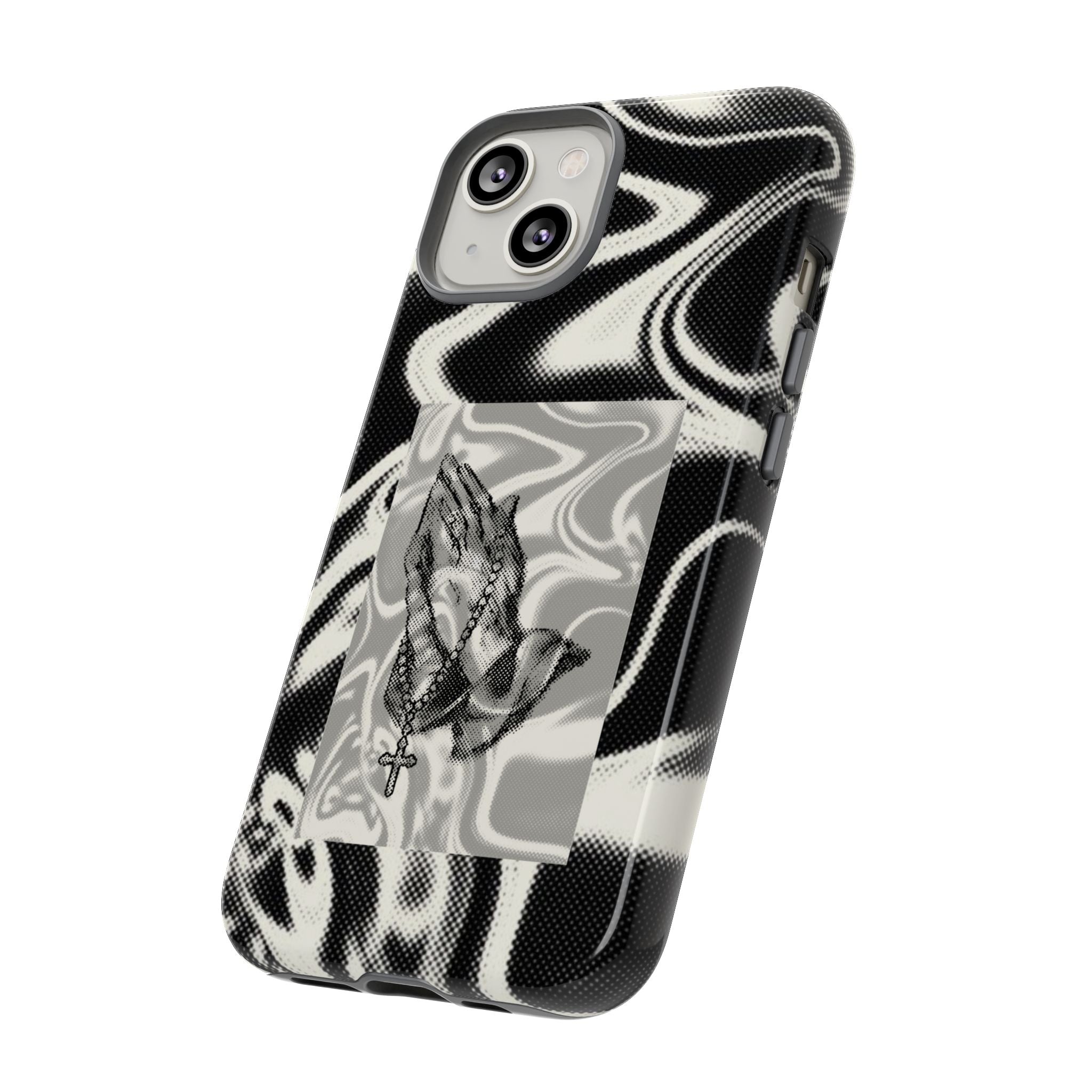 Praying Hands Phone Case – Black White Marble Spiritual Design