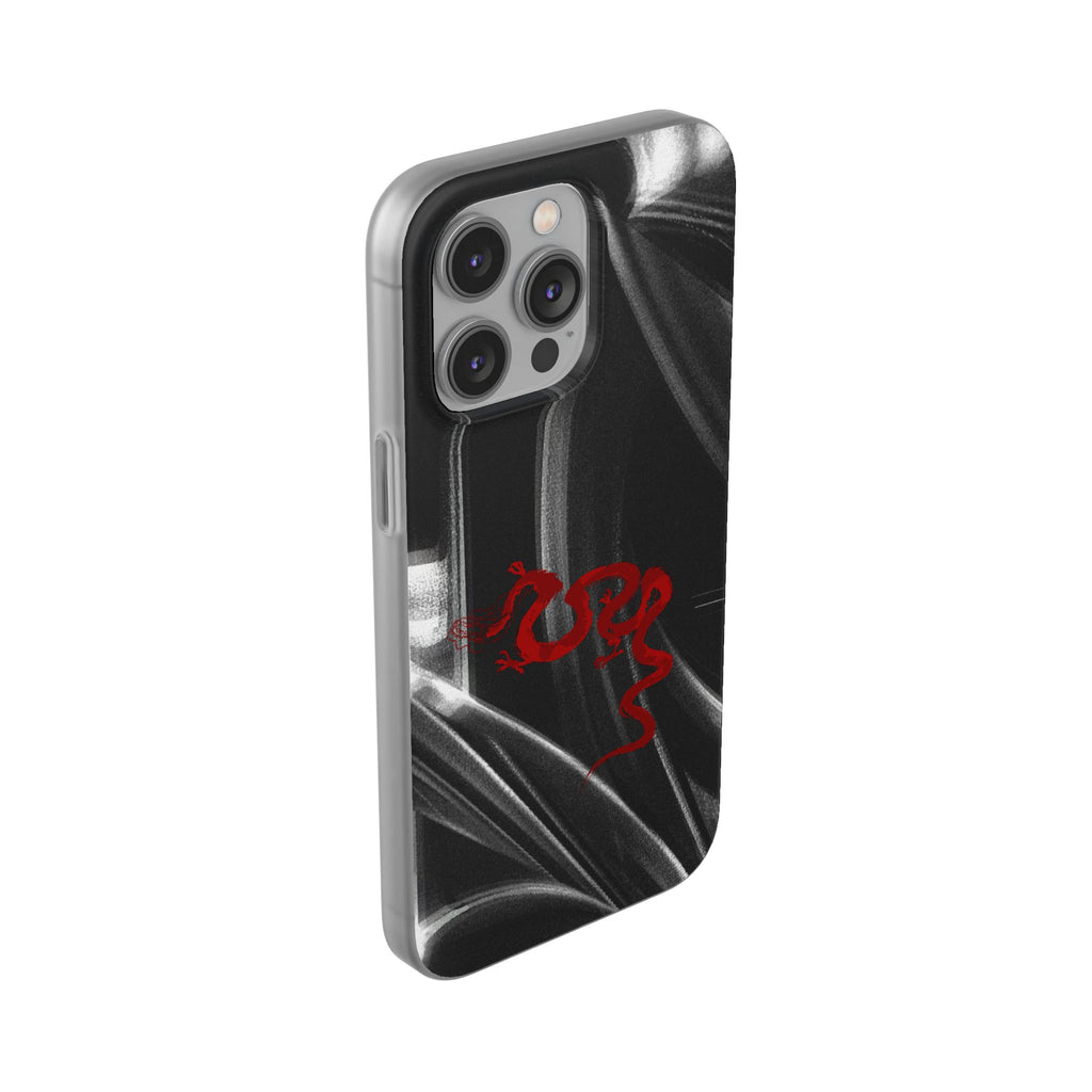 Flexi Phone Case — Black Smoke Background with Red Dragon