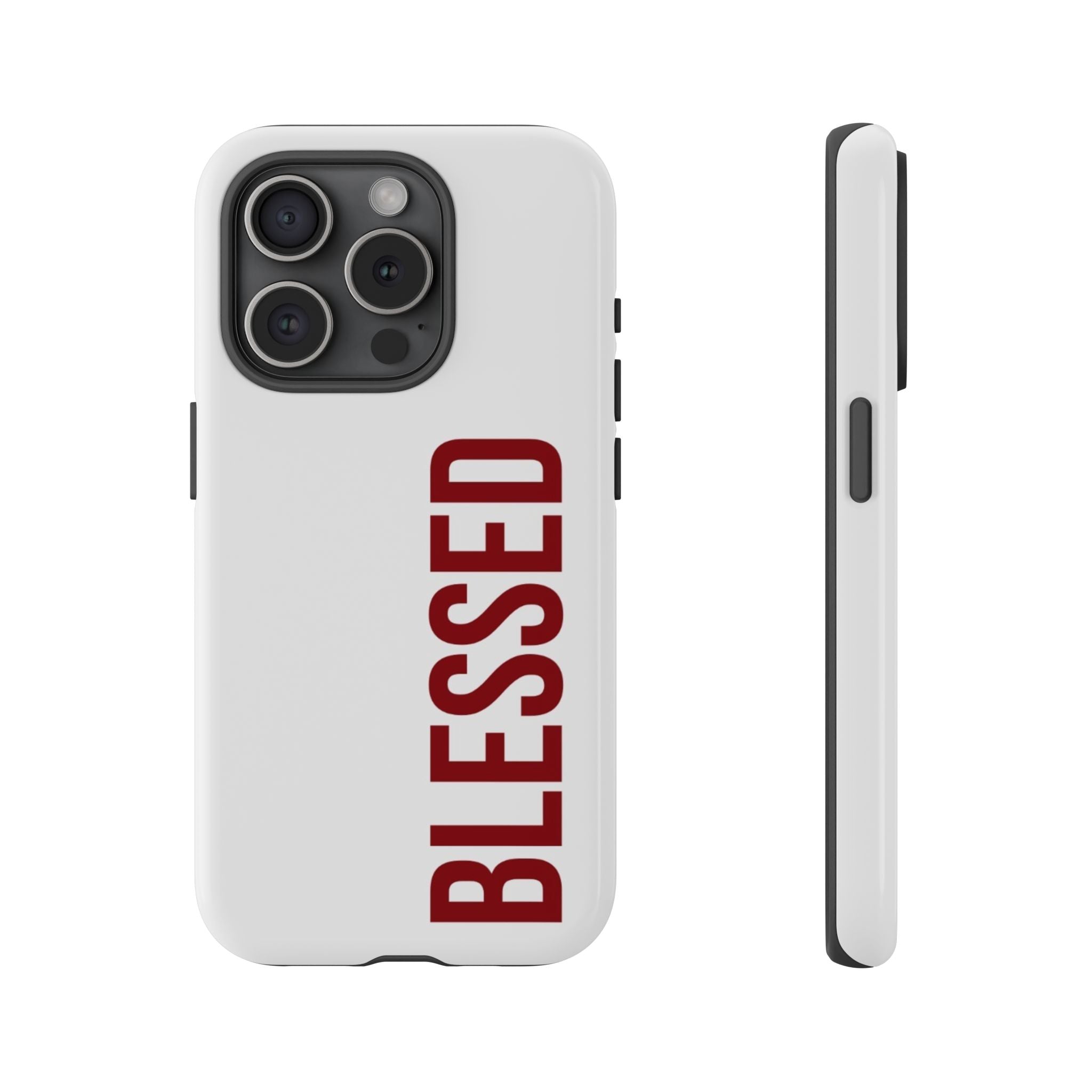 Blessed Vertical Phone Case — Protective Slim iPhone Cover with Red 'BLESSED' Text