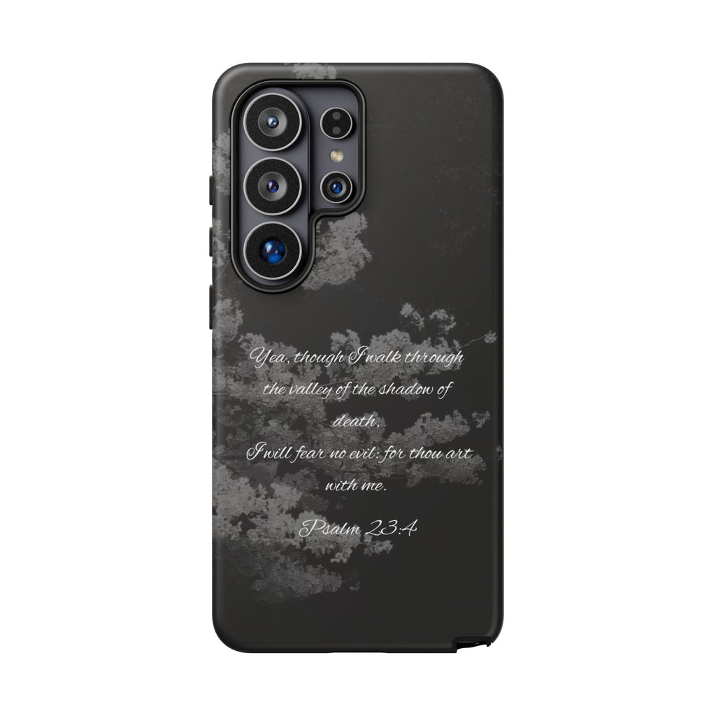 Bible Verse Phone Case — Psalm 23:4 Comfort Black Protective Cover
