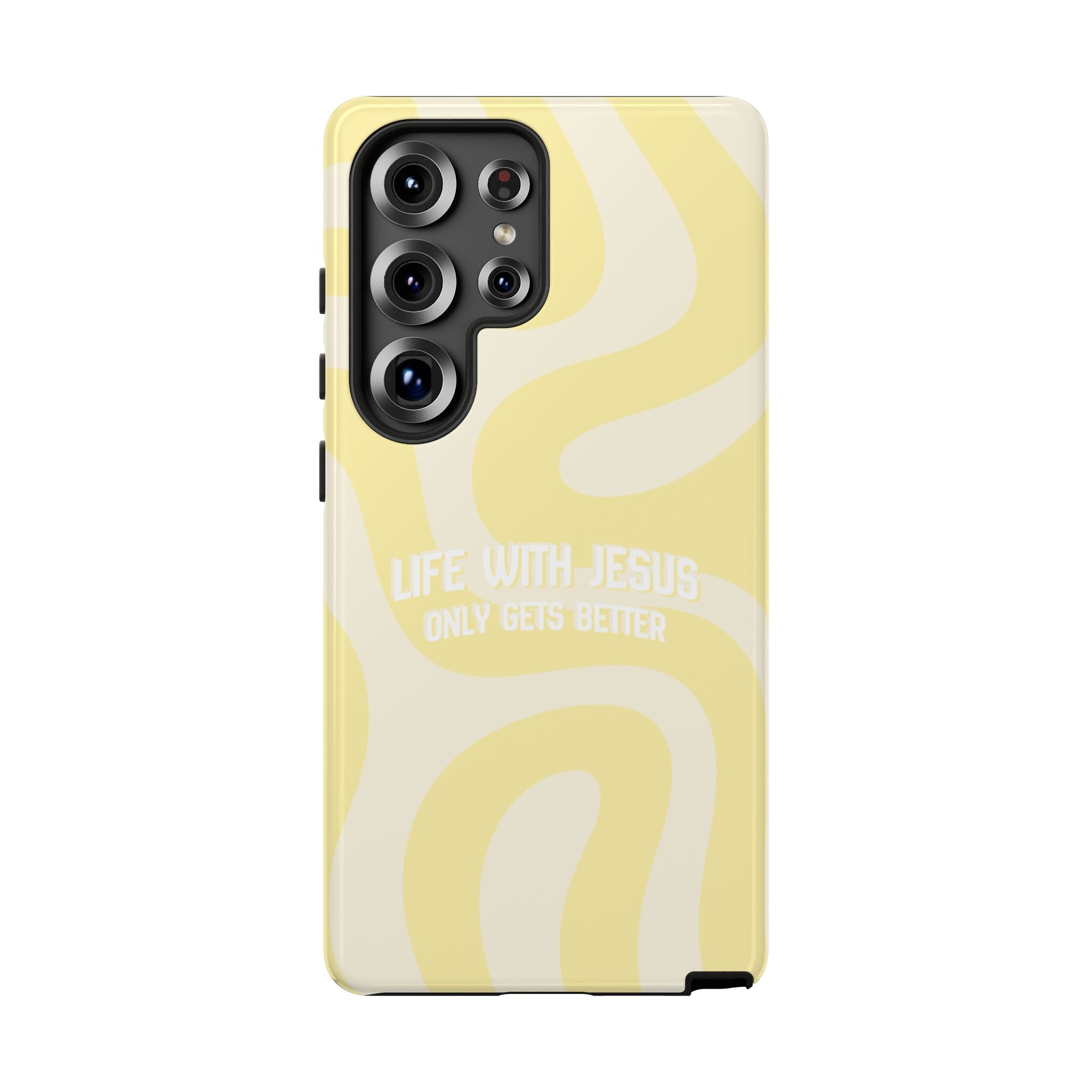 Yellow Swirl Phone Case - "Life With Jesus Only Gets Better" Christian iPhone Cover Tough Case