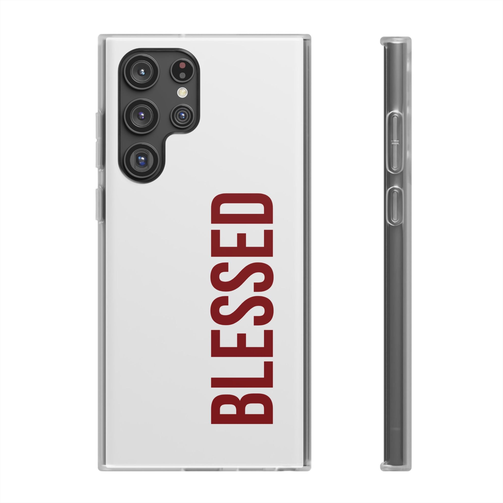 Blessed Phone Case — Vertical Red Typography Clear Flexi Case