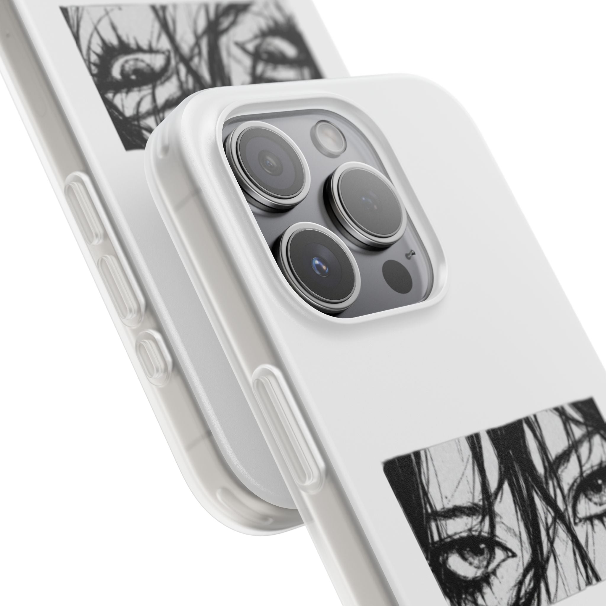 Anime Eyes Illustration Phone Case - Moody Black & White Flexi Case