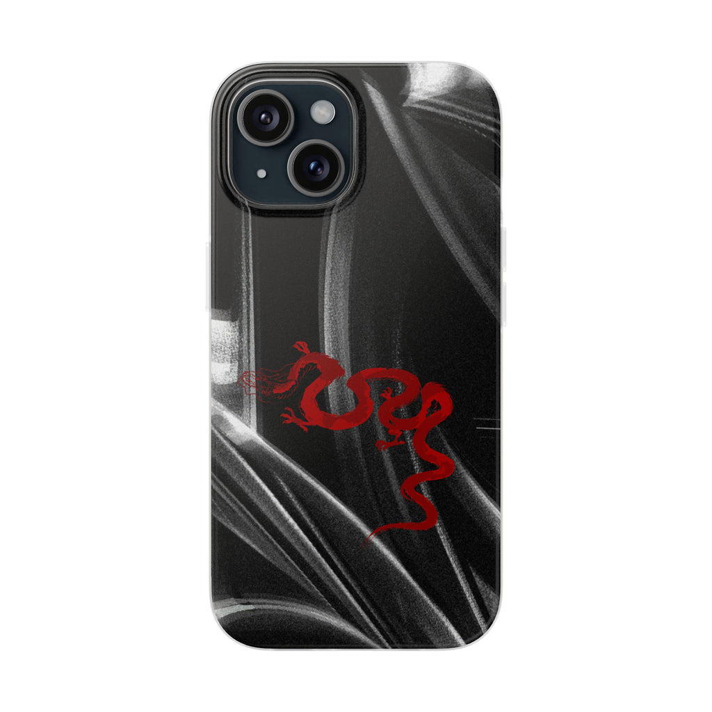 Flexi Phone Case — Black Smoke Background with Red Dragon