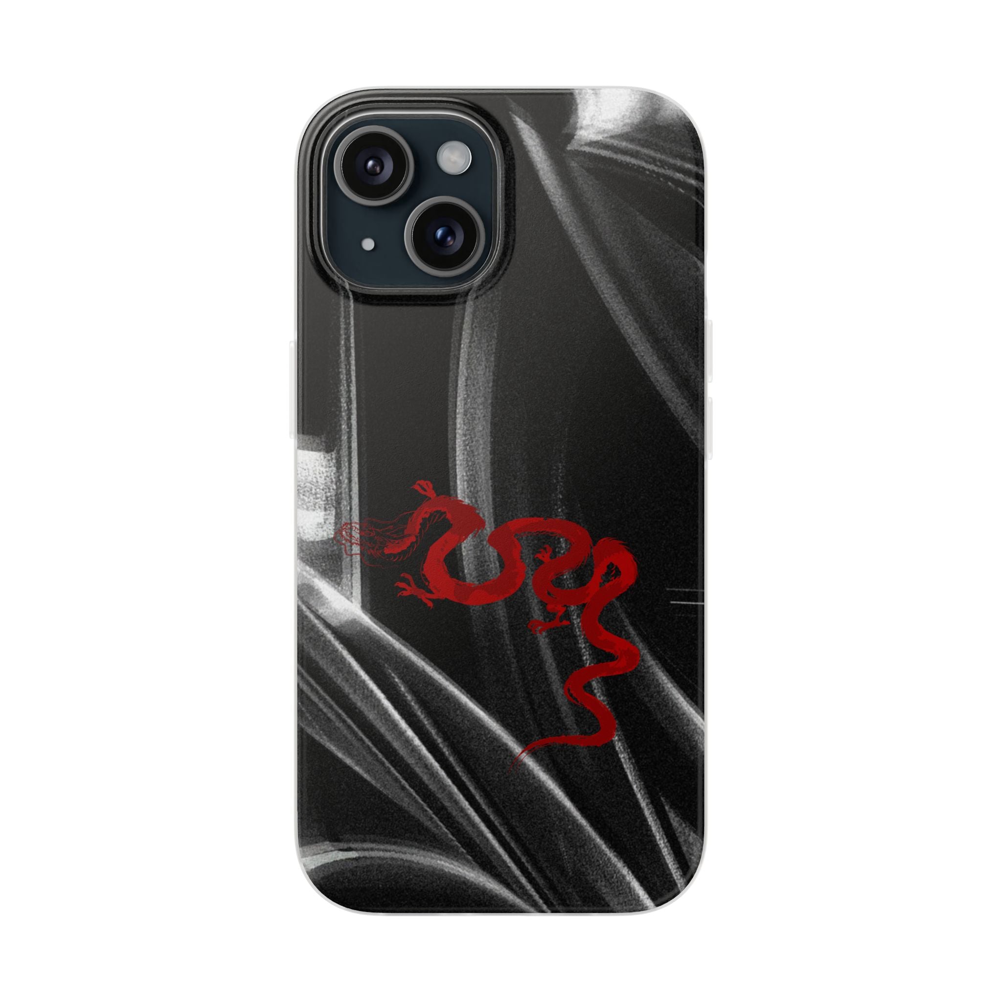 Flexi Phone Case — Black Smoke Background with Red Dragon