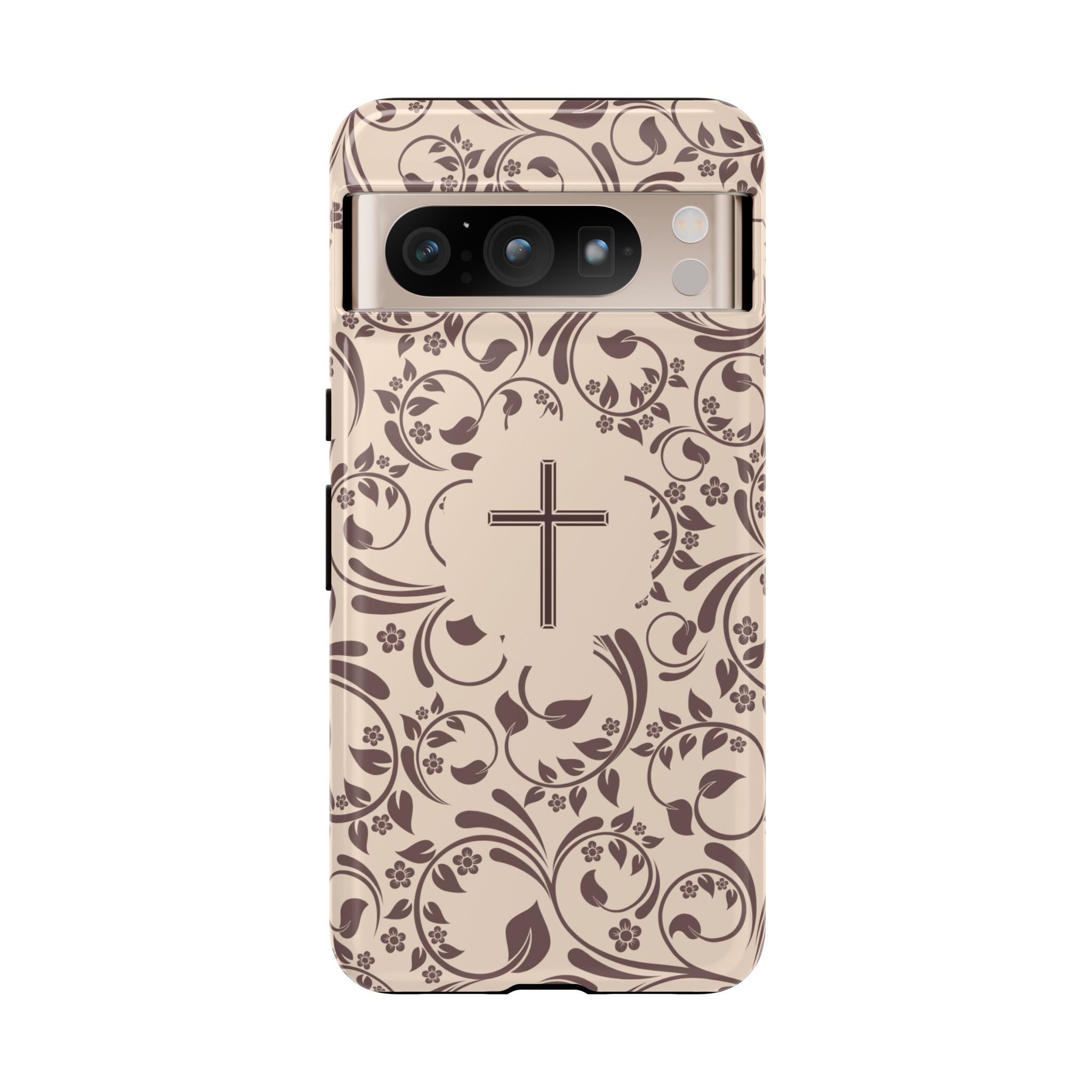 Christian Cross Floral Phone Case — Elegant Religious Protective Cover