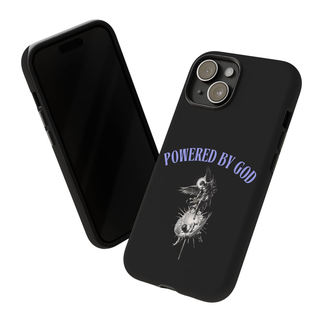 Phone Case — "Powered by God" Black Protective Case with Angelic Skull Design
