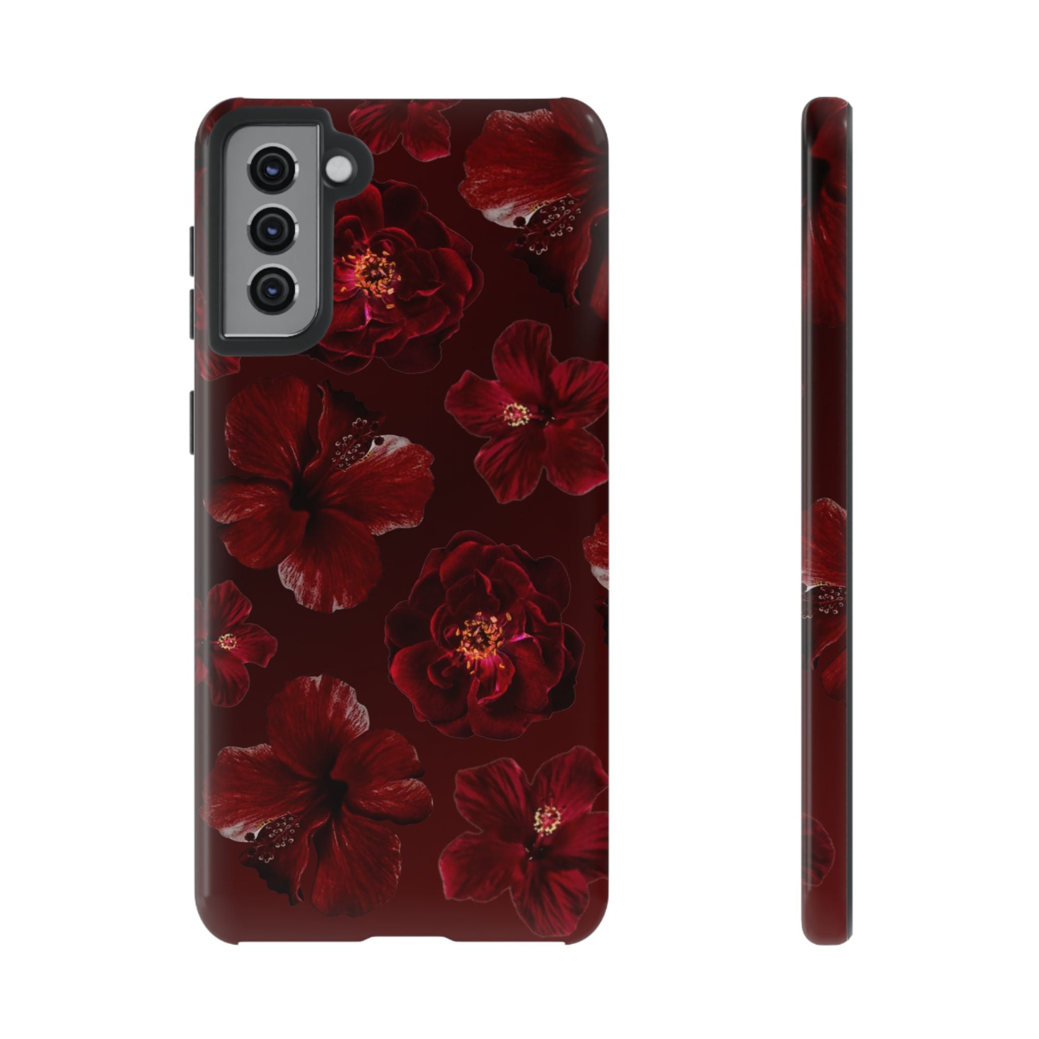 Dark Red Floral Phone Case – Protective Tough Case with Burgundy Roses