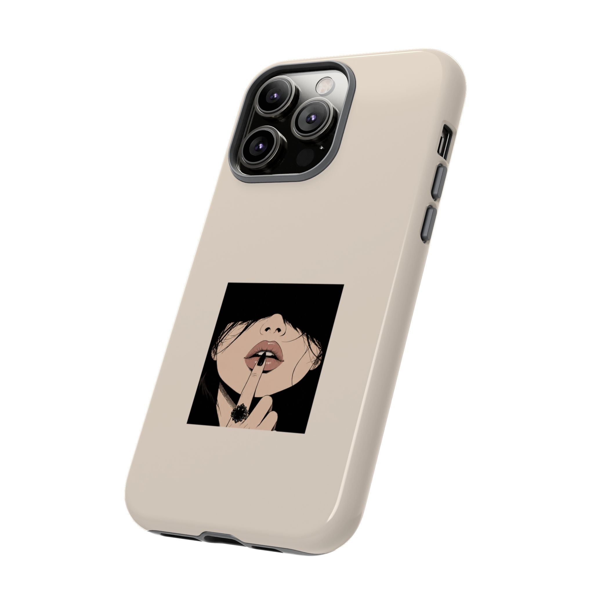 Minimal Anime Girl Shh Design, Edgy Aesthetic Protective Cover