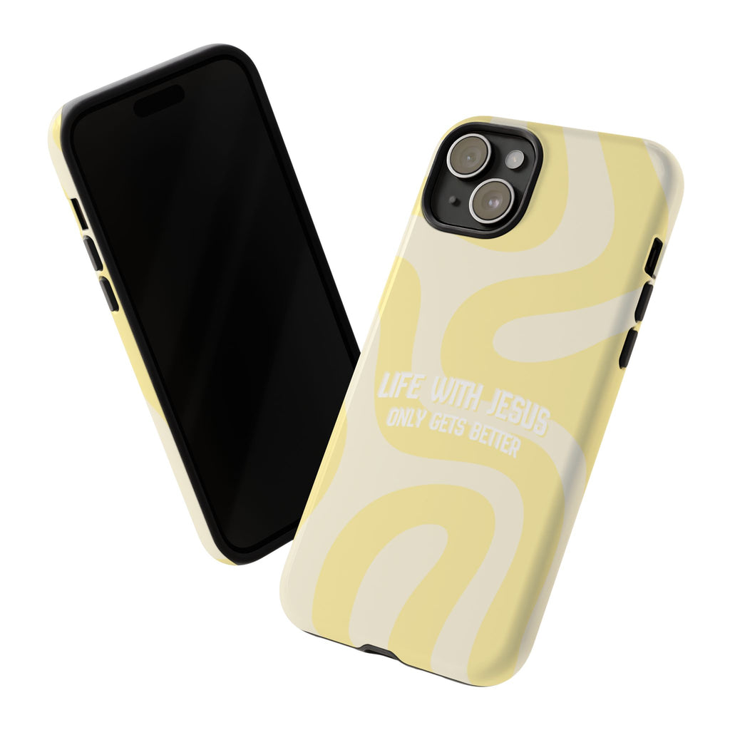 Yellow Swirl Phone Case - "Life With Jesus Only Gets Better" Christian iPhone Cover Tough Case