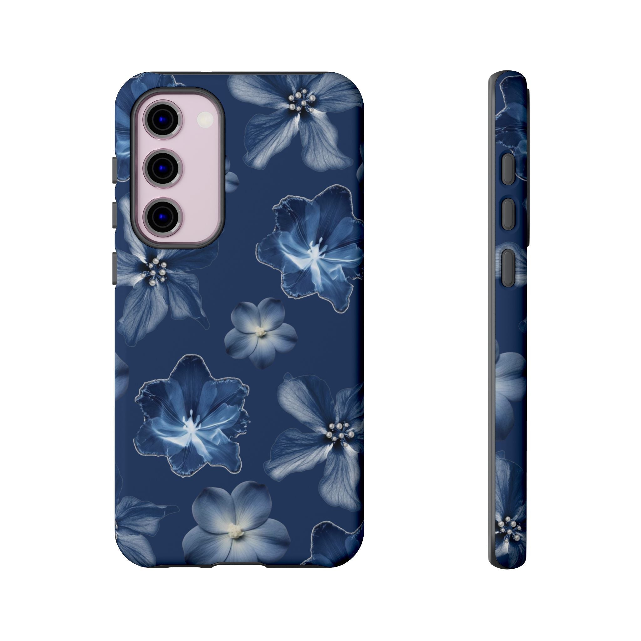 Navy Floral Tough Phone Case — Blue Bloom Protective Cover