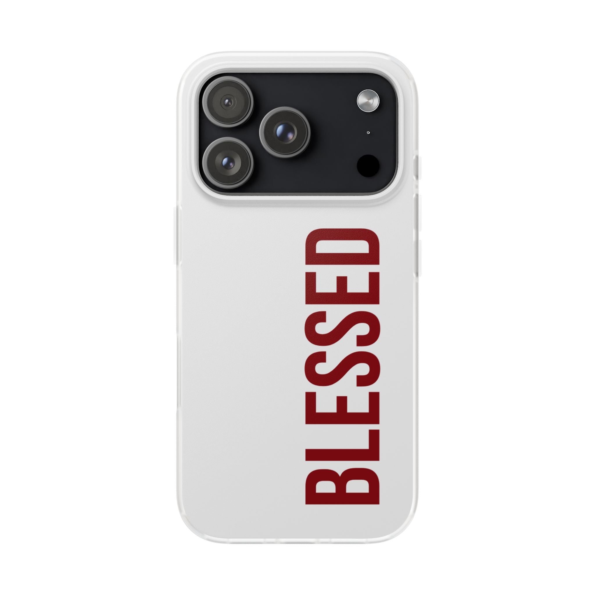 Blessed Phone Case — Vertical Red Typography Clear Flexi Case