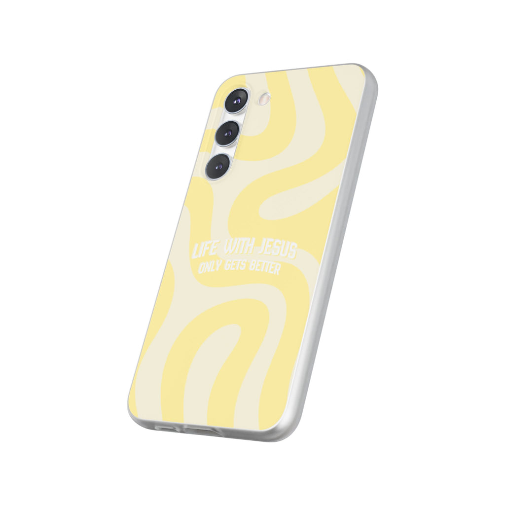 Christian Phone Case - "Life With Jesus Only Gets Better" Yellow Swirl Flexi Case
