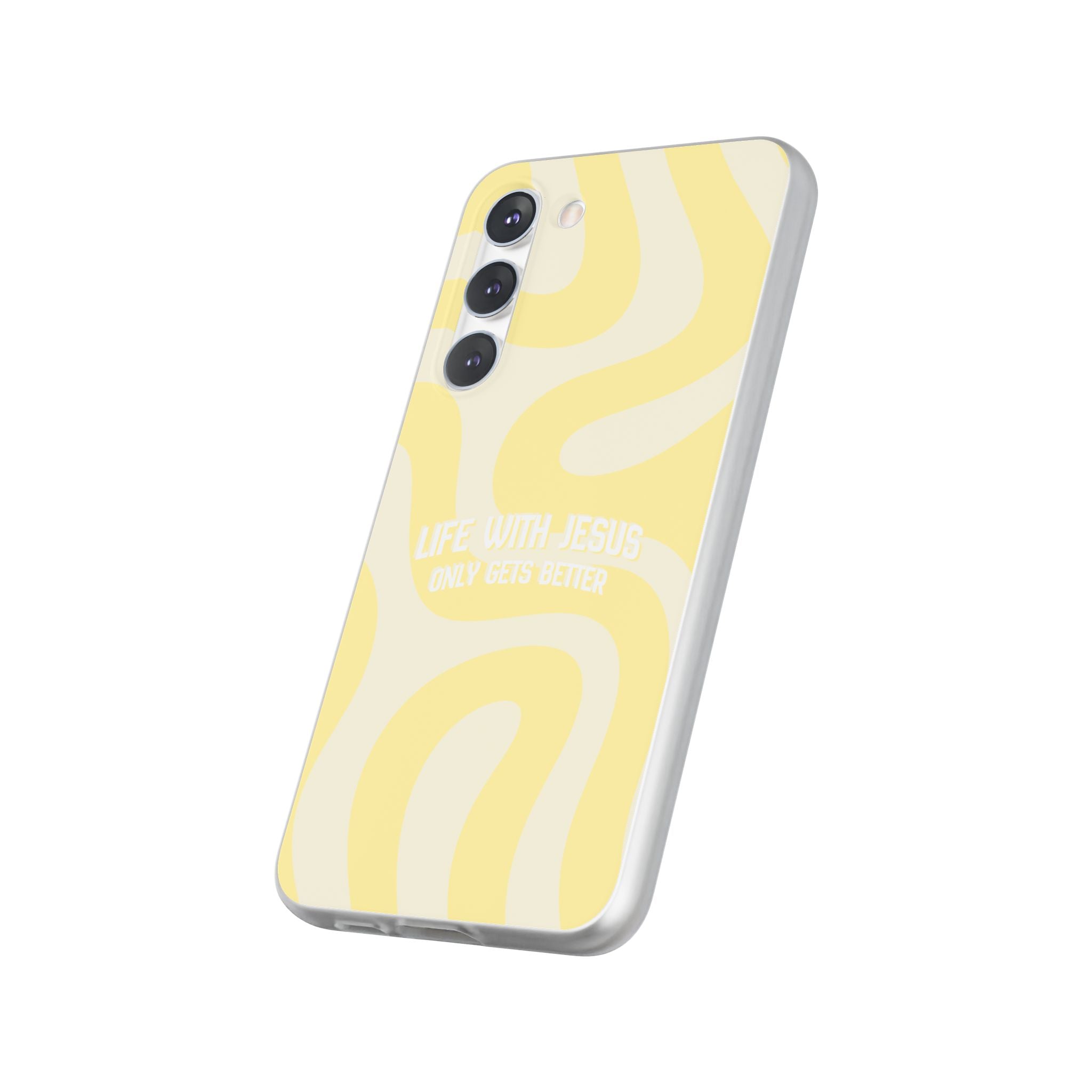 Christian Phone Case - "Life With Jesus Only Gets Better" Yellow Swirl Flexi Case