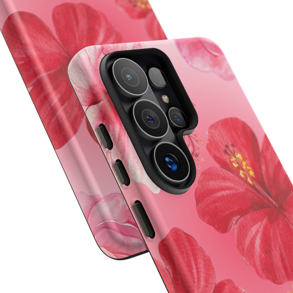 Hibiscus Pink Tough Phone Case — Floral Tropical Protective Cover