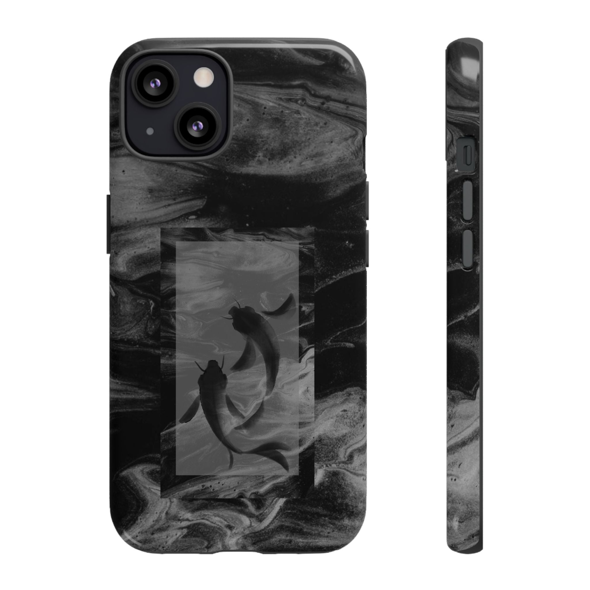 Koi Yin-Yang Marble Phone Case – Black Smoky Art Protection